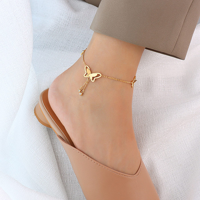 European And American Simple Tassel Butterfly Titanium Steel 18k Real Gold Anklet Wholesale