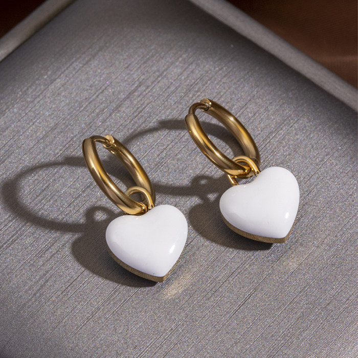 1 paire de boucles d'oreilles en acier inoxydable plaqué or 18 carats, Style français Simple, Style coréen, secteur rond en forme de cœur