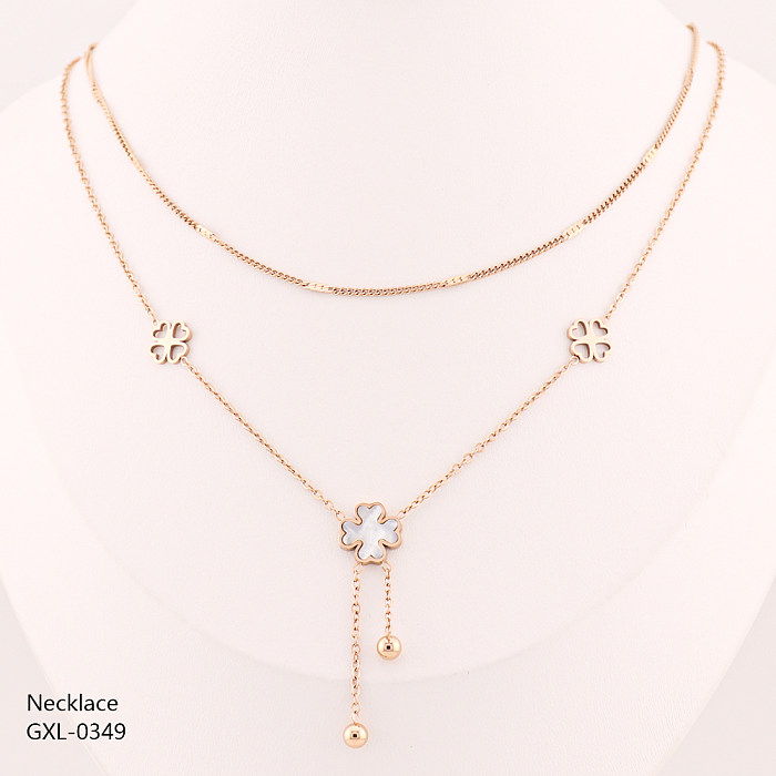 IG Style Classic Style Four Leaf Clover Heart Shape Butterfly Stainless Steel  Plating Inlay Resin Rhinestones Zircon Rose Gold Plated Gold Plated Silver Plated Layered Necklaces