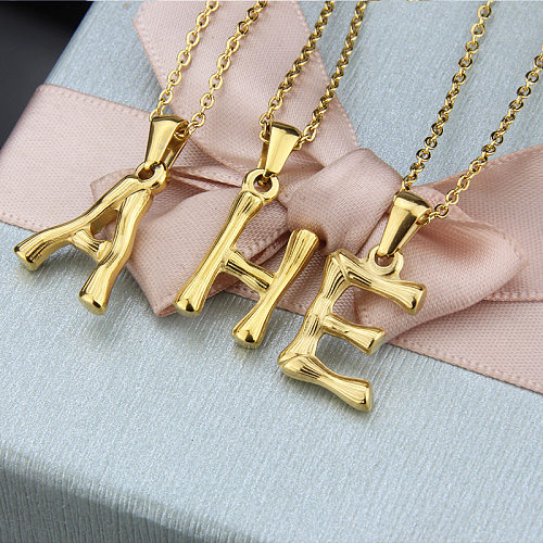 Platform New Stainless Steel  Antique Slub-shaped 26 Letter Necklace Hot Gold English Stainless Steel Pendant Wholesale jewelry