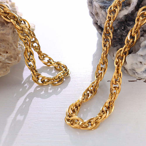 Colar de corrente grossa europeia e americana pulseira de aço inoxidável joias banhadas a ouro 18K