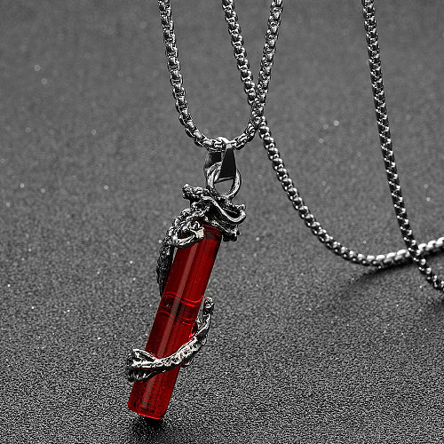 Collier long en acier inoxydable unisexe en forme de dragon argenté à la mode