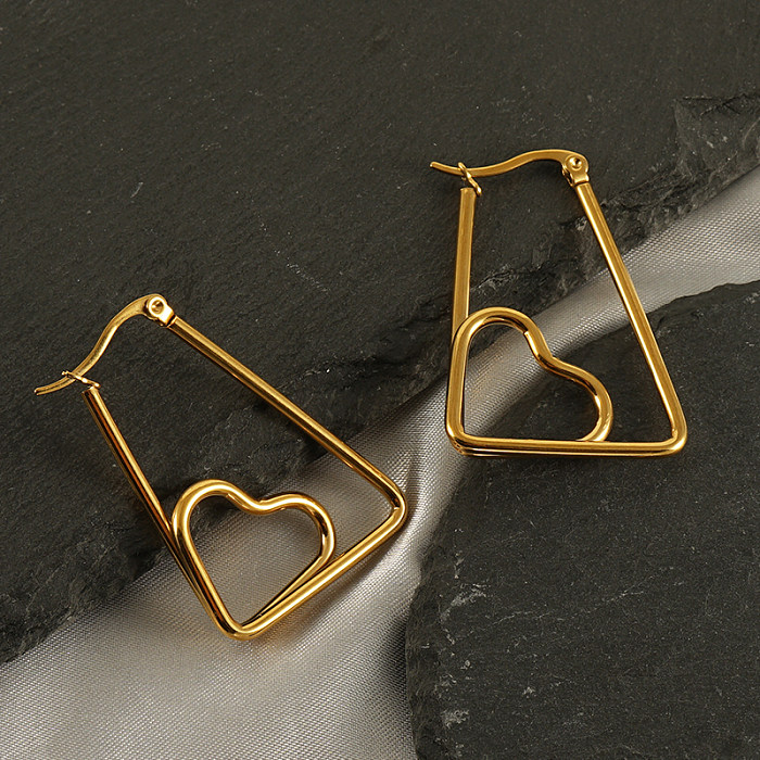 1 paire de boucles d'oreilles pendantes en forme de cœur, Style Cool et décontracté, plaqué en acier inoxydable, plaqué or 18 carats