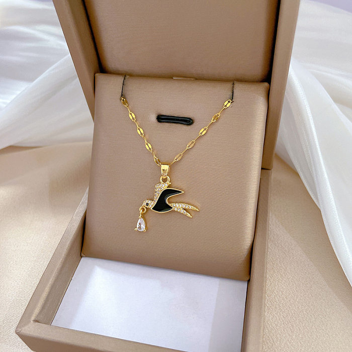 Niedliche Tier-Vogel-Halskette mit Anhänger aus Edelstahl und Kupfer mit künstlichem Diamant