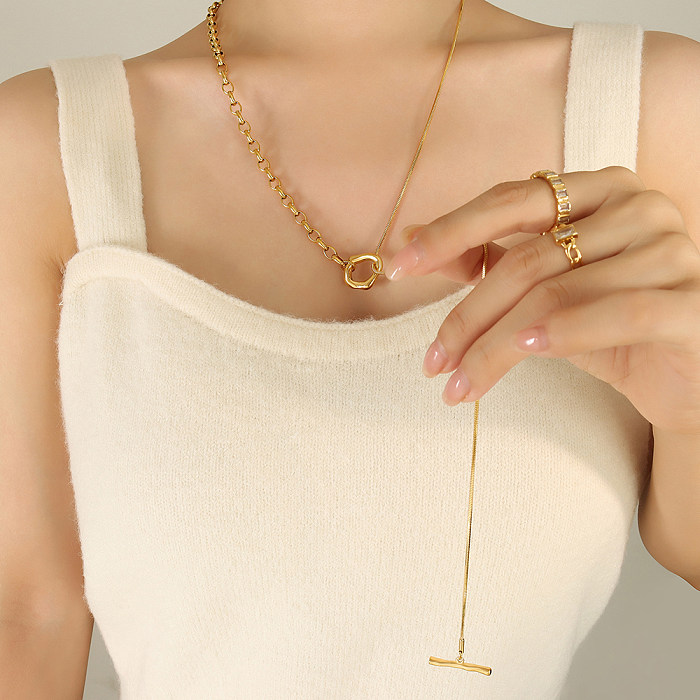 Simple Style Geometric Stainless Steel Toggle Plating 18K Gold Plated Long Necklace