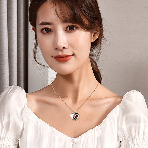 Fashion Heart Shape Cat Stainless Steel Inlay Artificial Diamond Pendant Necklace 1 Piece