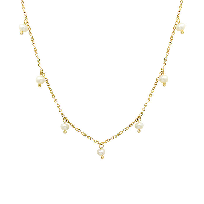Collier Simple en acier inoxydable plaqué or 18 carats, couture de perles d'eau douce, bijoux