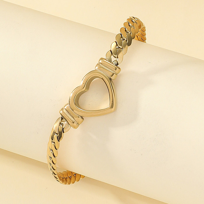 أساور كلاسيكية كاجوال على شكل قلب من الفولاذ التيتانيوم المطلي بالذهب عيار 18 قيراط