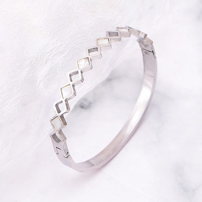 Lady Solid Color Titanium Steel Plating Inlay Shell Bangle