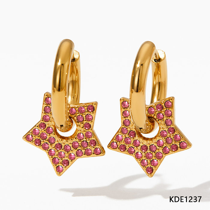 1 Pair Lady Star Plating Inlay Stainless Steel  Rhinestones 14K Gold Plated Gold Plated Earrings