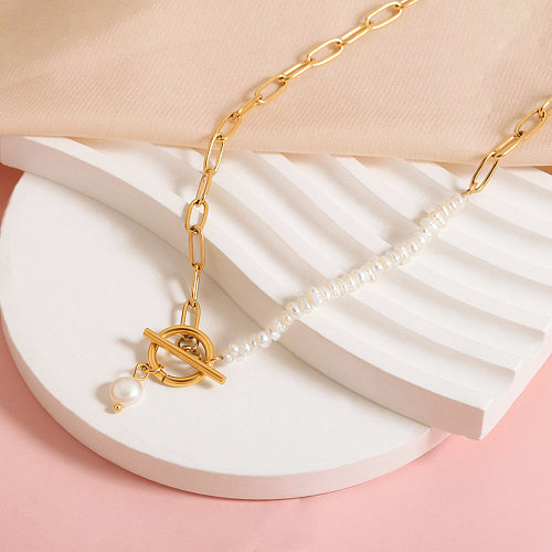 Retro Simple Style Round Stainless Steel  Plating Three-dimensional 18K Gold Plated Pendant Necklace