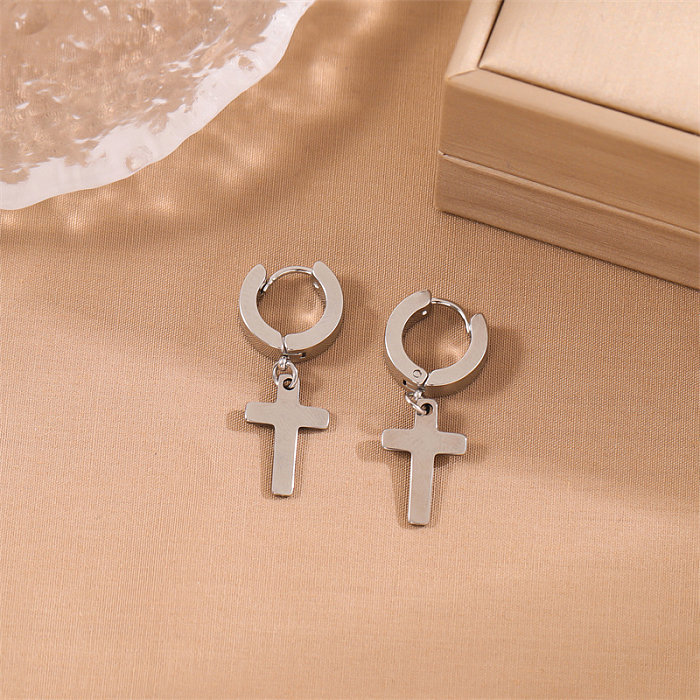 1 Pair Simple Style Cross Round Plating Stainless Steel  18K Gold Plated Earrings