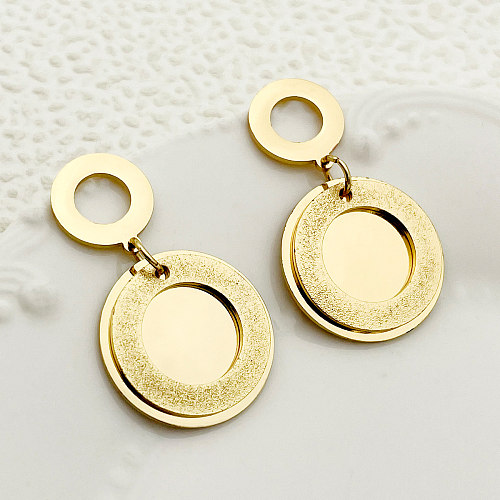 1 Pair Simple Style Roman Style Round Plating Hollow Out Stainless Steel  Gold Plated Drop Earrings
