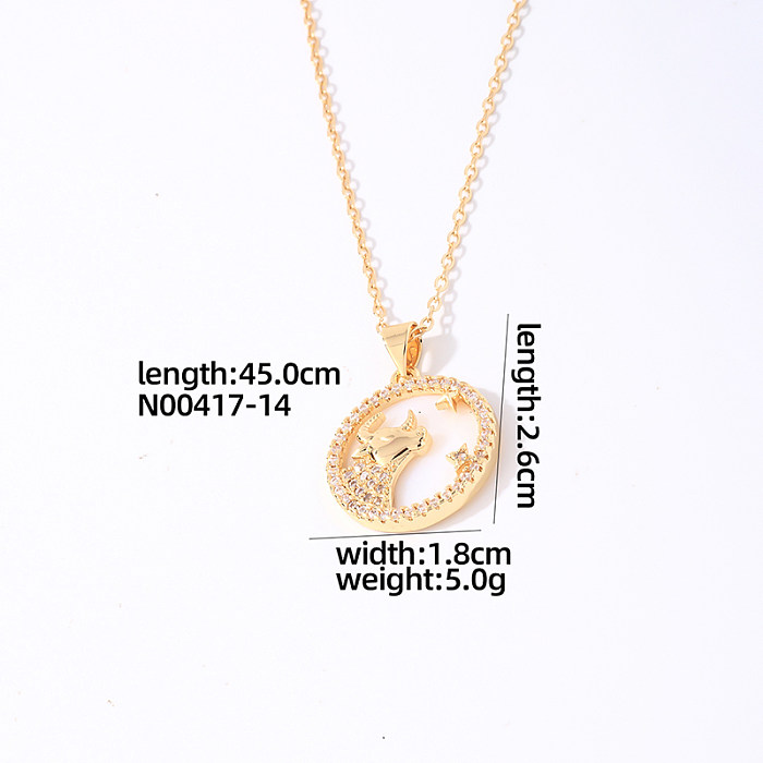 Simple Style Shiny Round Constellation Stainless Steel  Copper Gold Plated Zircon Pendant Necklace In Bulk