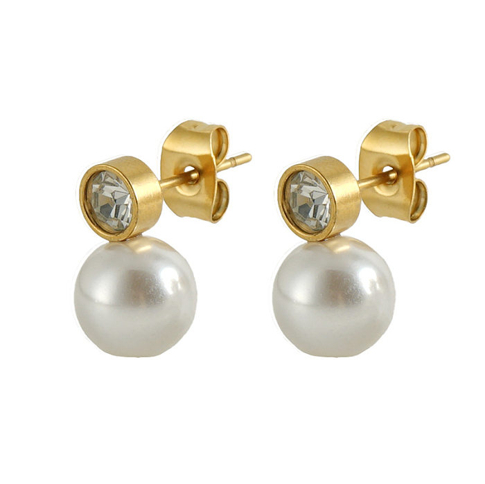Boucles d'oreilles géométriques en acier inoxydable pour femmes, 1 paire, Imitation de perles, incrustation de strass
