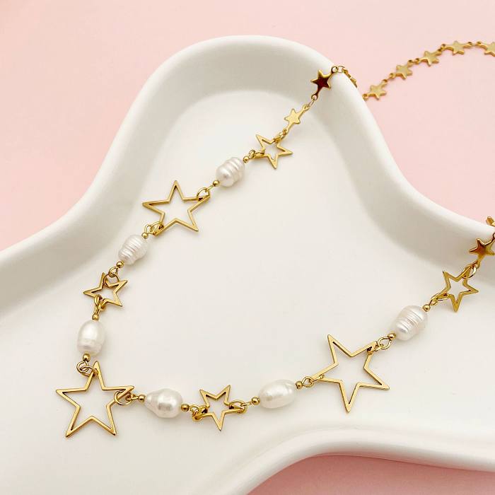 Collier de perles artificielles incrusté d'acier inoxydable Fashion Star
