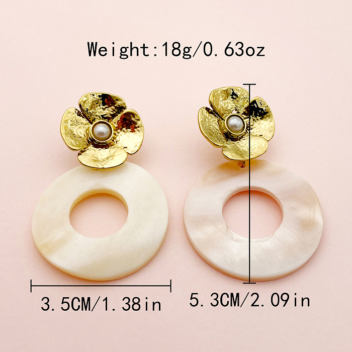 Boucles d'oreilles pendantes en acier inoxydable, 1 paire, Style Vintage, incrustation de fleurs de trajet, perles artificielles plaquées or