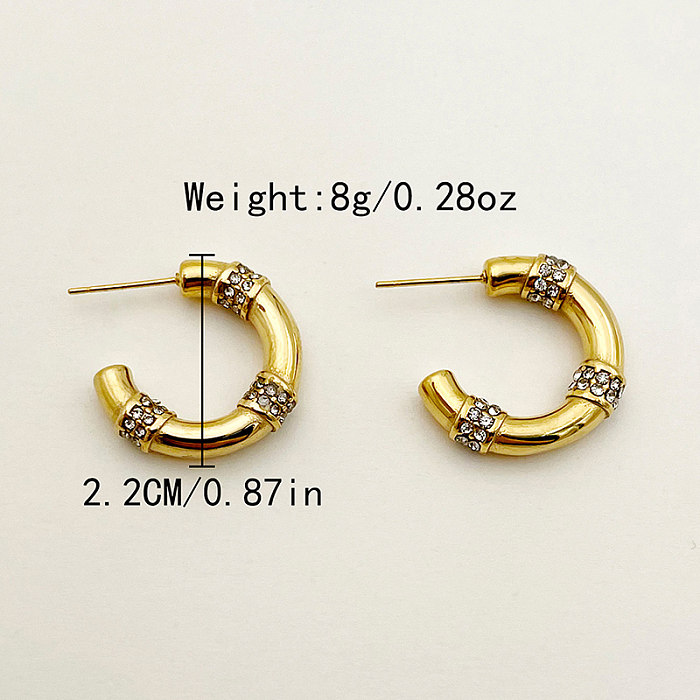 1 Pair Simple Style C Shape Plating Inlay Stainless Steel  Zircon Gold Plated Earrings