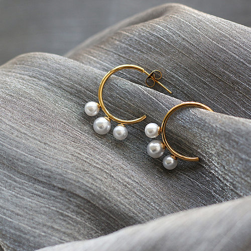 Pendientes simples de acero inoxidable con perlas de imitación, hermosos, de otoño e invierno