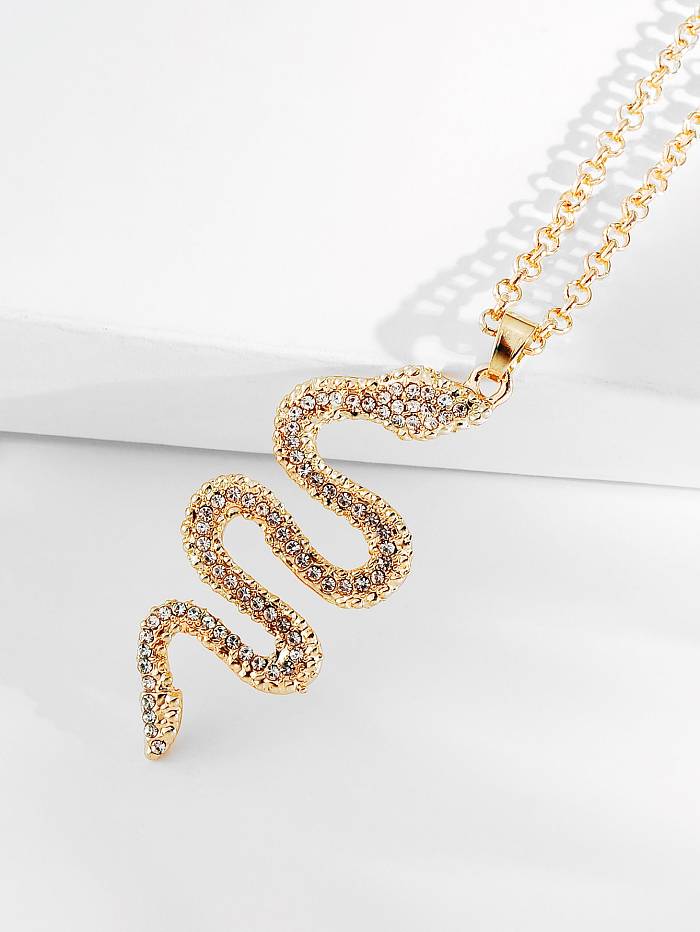IG Style Cool Style Snake Alloy Stainless Steel Silver Plated Rhinestones Pendant Necklace In Bulk