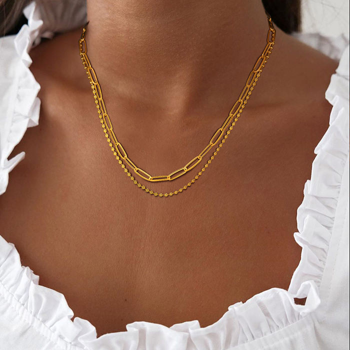 Französischer Stil, einfacher Stil, geometrische Edelstahl-Halskette, vergoldet, in großen Mengen