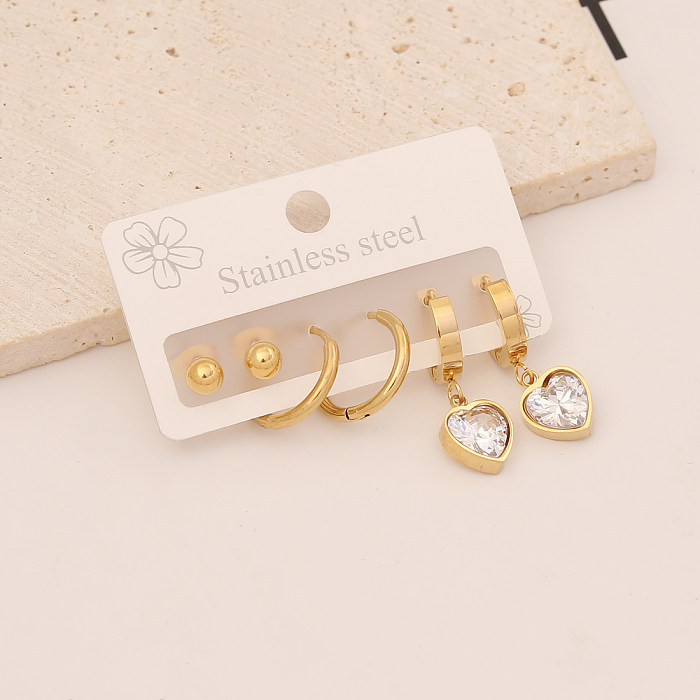 1 Set modische herzförmige Ohrringe aus Edelstahl mit künstlichem Diamant