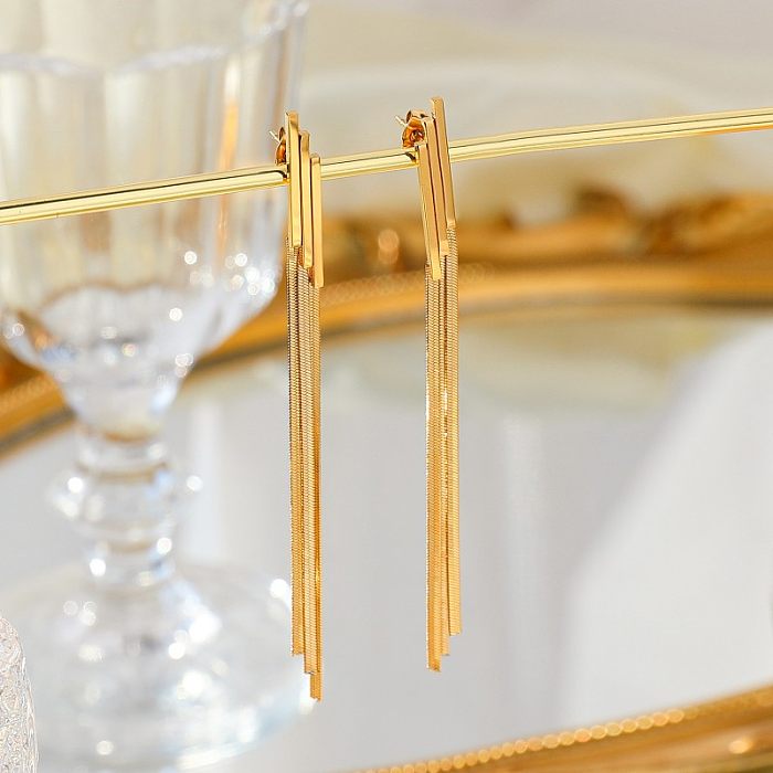 1 par de brincos retangulares de borla estilo vintage banhados a ouro de aço inoxidável