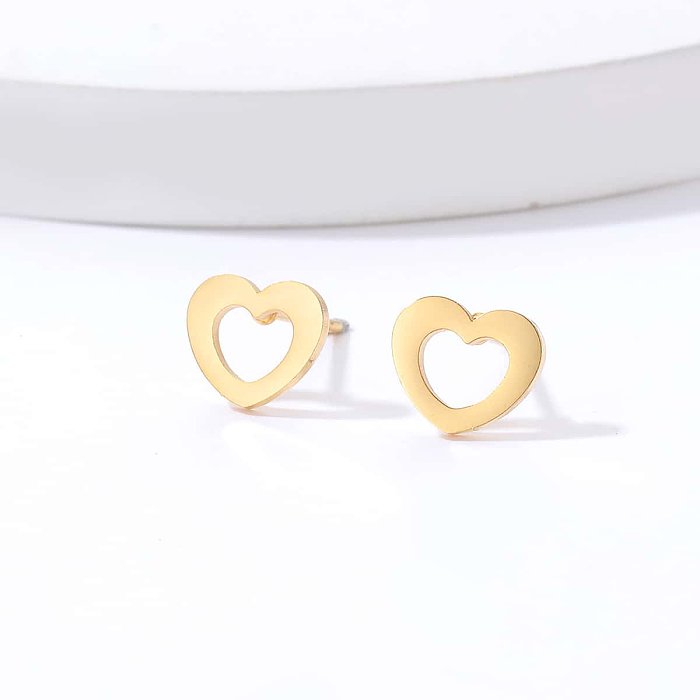 Simple Style Triangle Heart Shape Flower Steel Ear Studs Plating Stainless Steel  Earrings