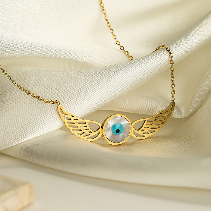 Collier avec pendentif en plaqué or 18 carats, ailes d'ange artistiques de Style moderne, œil du diable