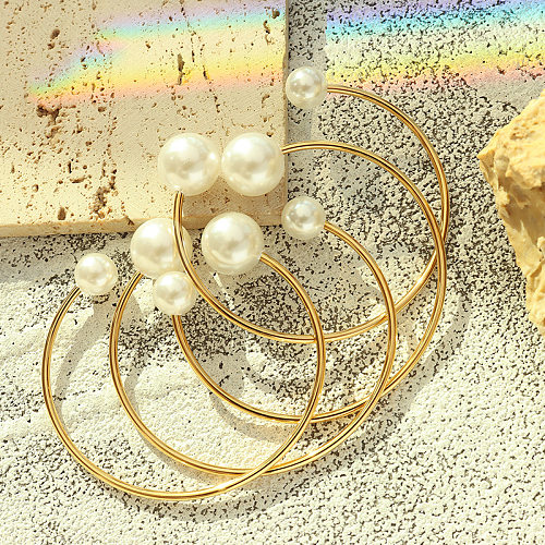 Mode geometrische Titan Stahl Armreif Inlay künstliche Perlen Edelstahl Armbänder