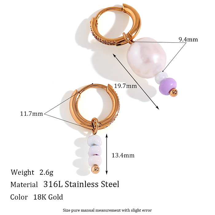 1 Pair Elegant Asymmetrical Pearl Plating Inlay Stainless Steel  Rhinestones 18K Gold Plated Drop Earrings