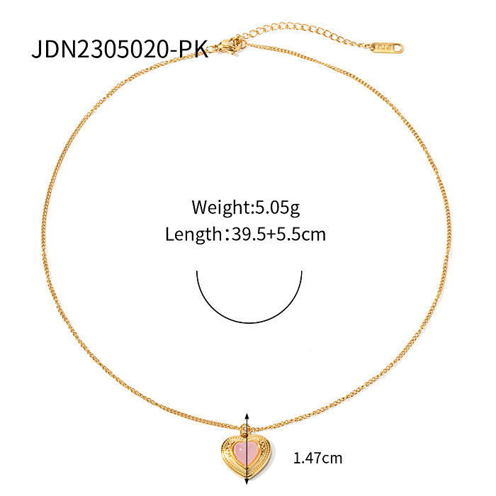 IG Style Heart Shape Stainless Steel  Plating Inlay Opal 18K Gold Plated Pendant Necklace