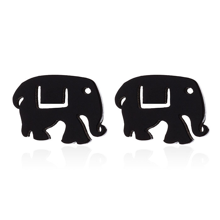 Pendientes huecos chapados en acero inoxidable con diseño de letra, gato, elefante, estilo Simple, 1 par