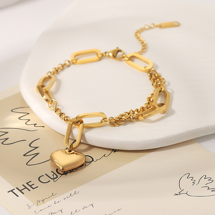 Wholesale Casual Hip-Hop Modern Style Heart Shape Stainless Steel Plating 18K Gold Plated Bracelets