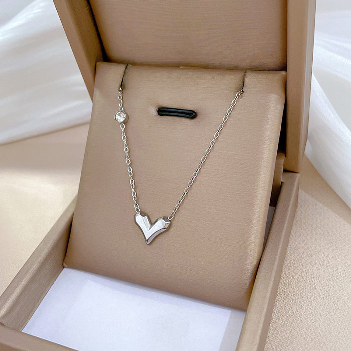 Cartoon Style Heart Shape Stainless Steel Plating Inlay Zircon Gold Plated Pendant Necklace