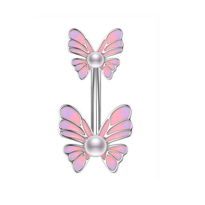 1 Piece Cute Sweet Letter Heart Shape Butterfly Plating Inlay Stainless Steel  Zircon Navel Stud