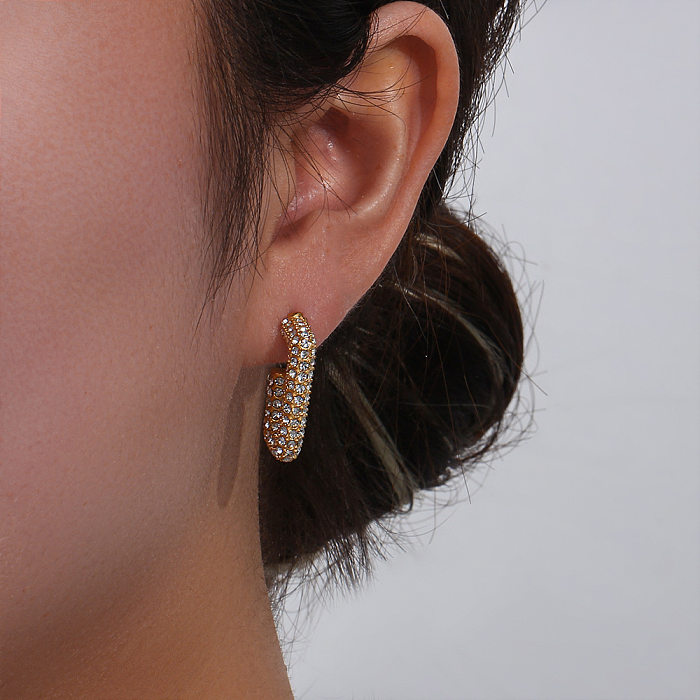 Boucles d'oreilles géométriques en acier inoxydable, plaqué métal Zircon, boucles d'oreilles en acier inoxydable