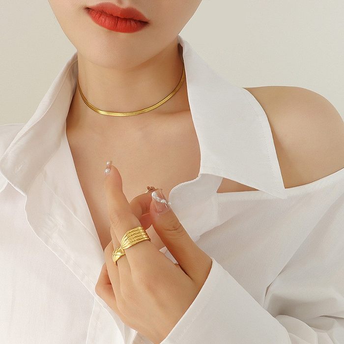 Women'S Fashion Simple Style Geometric Stainless Steel Bracelets Necklace Stainless Steel  Necklaces