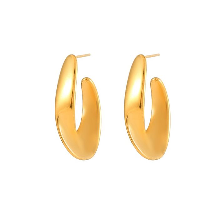 1 Pair Vintage Style C Shape Irregular Twist Polishing Plating Stainless Steel  Gold Plated Earrings