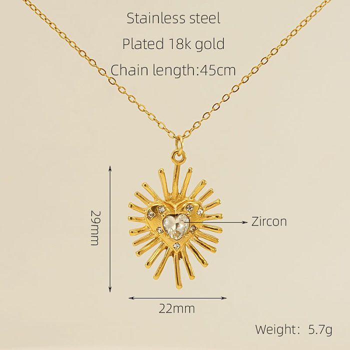 Modern Style Heart Shape Stainless Steel  Plating Inlay Zircon 18K Gold Plated Pendant Necklace