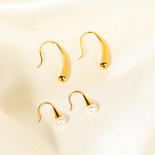 1 par de pinos de orelha banhados a ouro, estilo simples, redondo, incrustação de aço inoxidável