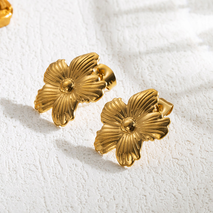 1 paire de fleurs papillon Style IG, perles artificielles en acier inoxydable, clous d'oreilles en pierre naturelle