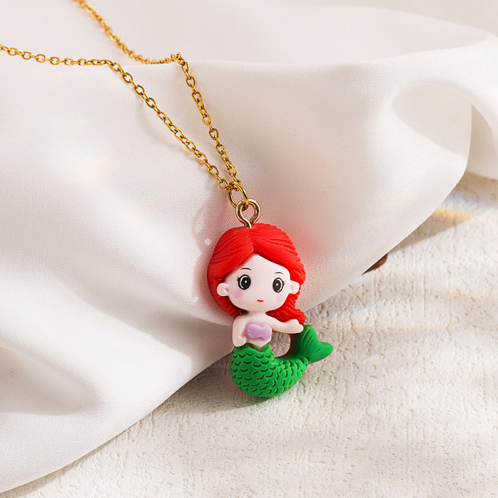 Princess Cute Sweet Cartoon Character Stainless Steel  18K Gold Plated Pendant Necklace In Bulk