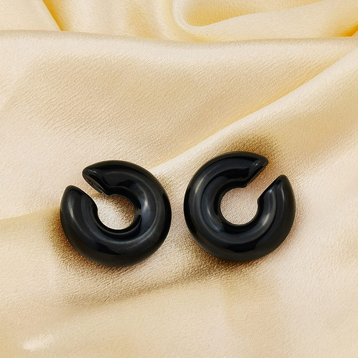 1 paire de boucles d'oreilles en acier inoxydable, Style Simple et Cool, placage de couleur unie