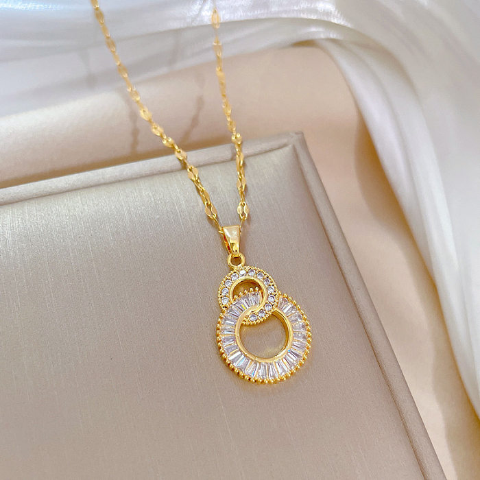 Simple Style Round Stainless Steel Copper Inlay Zircon Pendant Necklace