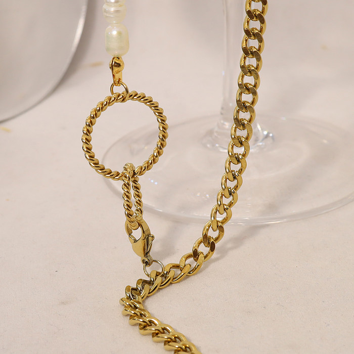 Collier plaqué or 14 carats avec perles baroques géométriques de style simple