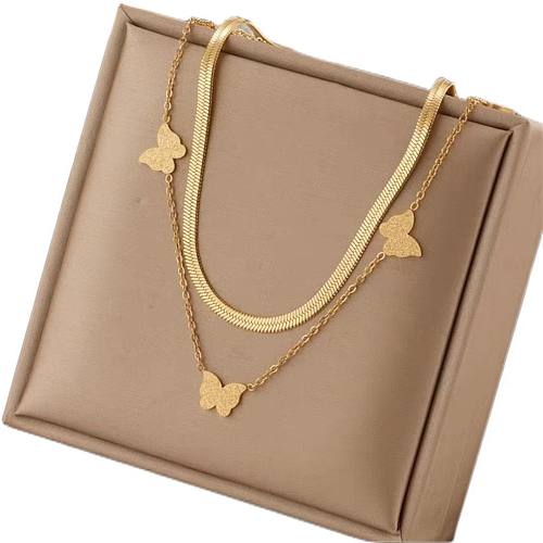 Simple Style Butterfly Stainless Steel Plating Gold Plated Layered Necklaces