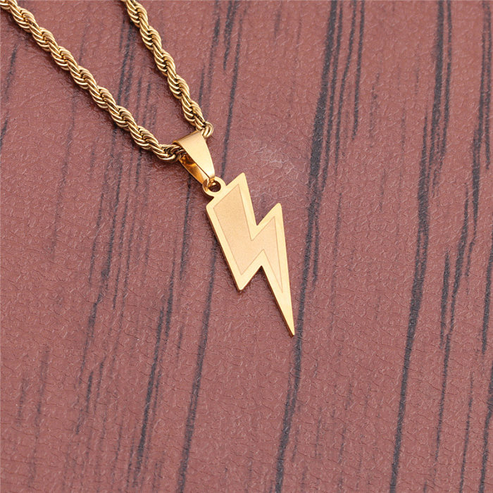 Cross-Border European And American Stainless Steel Lightning Hip Hop Pendant Necklace Stainless Steel  Lightning Hip Hop Ear Accessories Necklace