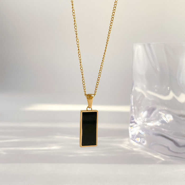 Simple Style Square Stainless Steel Inlay Shell Necklace