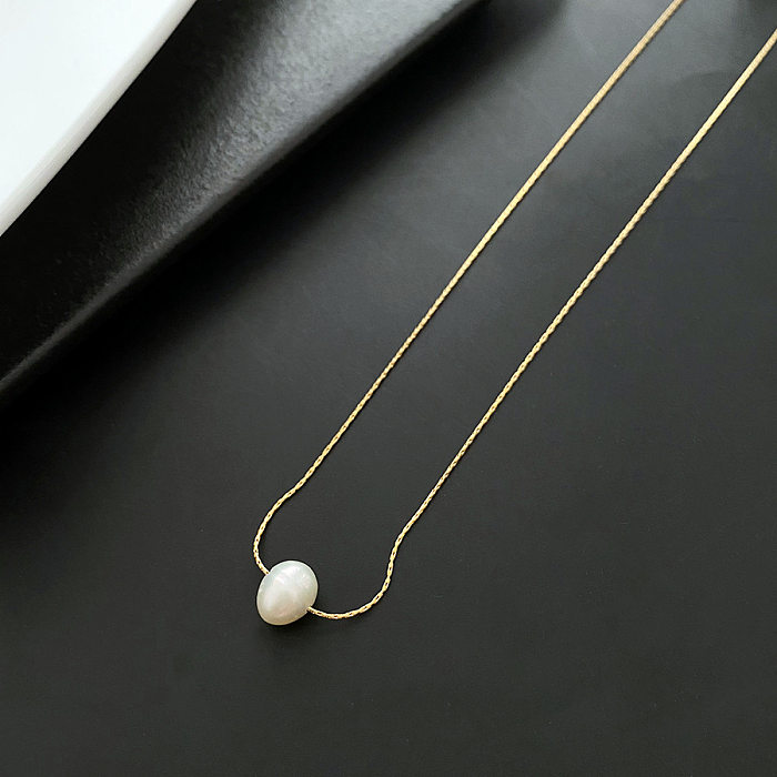 Elegant Geometric Stainless Steel Inlay Pearls Necklaces